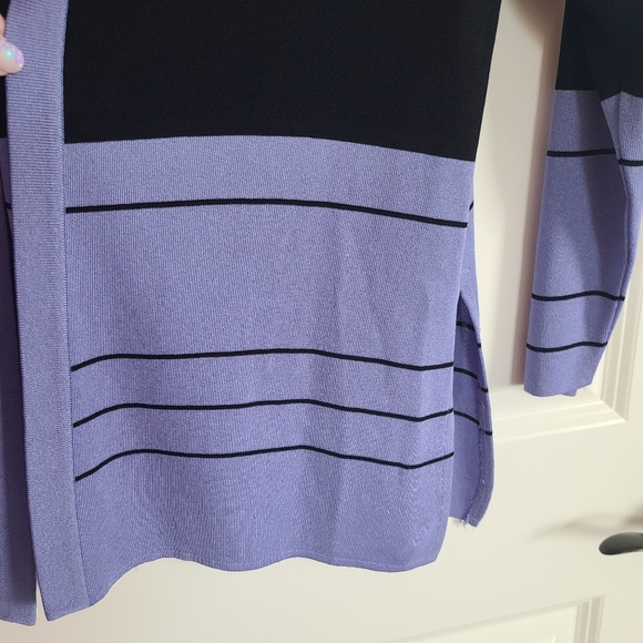 Exclusively Misook Purple Black Stripe Open Front Cardigan Sweater Medium - Picture 4 of 8